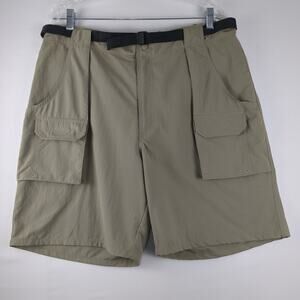 Woolrich Shorts Mens Large Belted Lined Nylon Shale Chino Flat Front Casual Walk